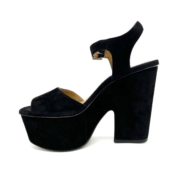 Michael Kors Collection Harley Platform Sandal Chunky Heels Black Suede Size 7.5 - Picture 4 of 10